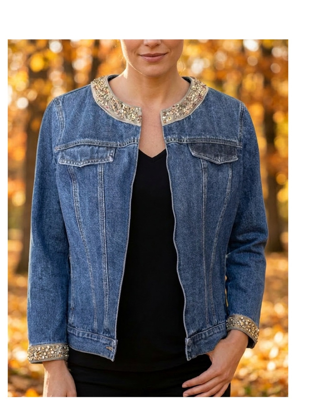 Liz Claiborne Denim Jacket LP, Briggs Black Top L & Bracelet